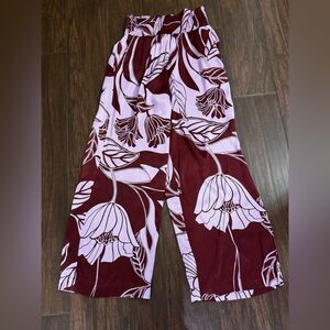 Maeve Maroon and Pink Floral Wide Leg Pants